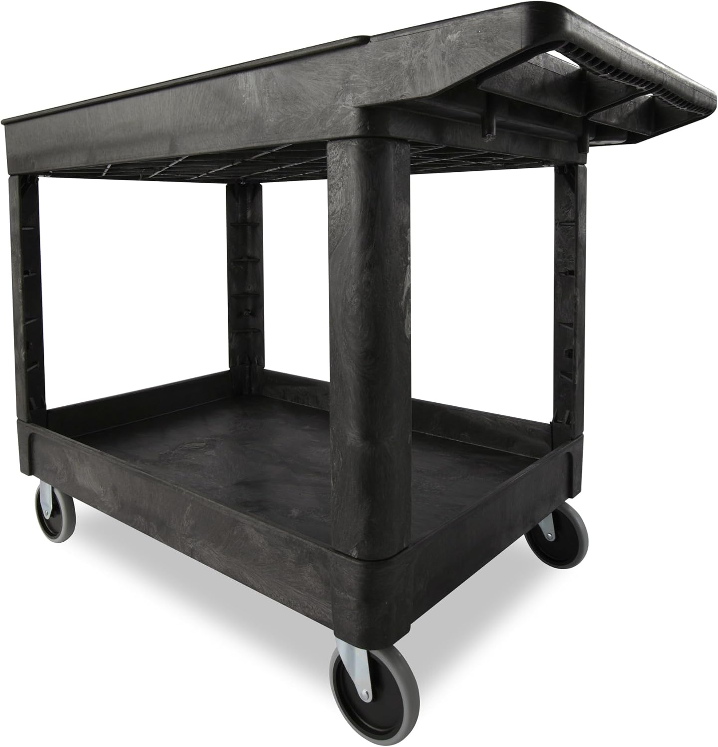 2-Shelf Utility/Service Cart, Medium, Black, Lipped Shelves, Ergonomic Handle, 500 lbs. Capacity, for