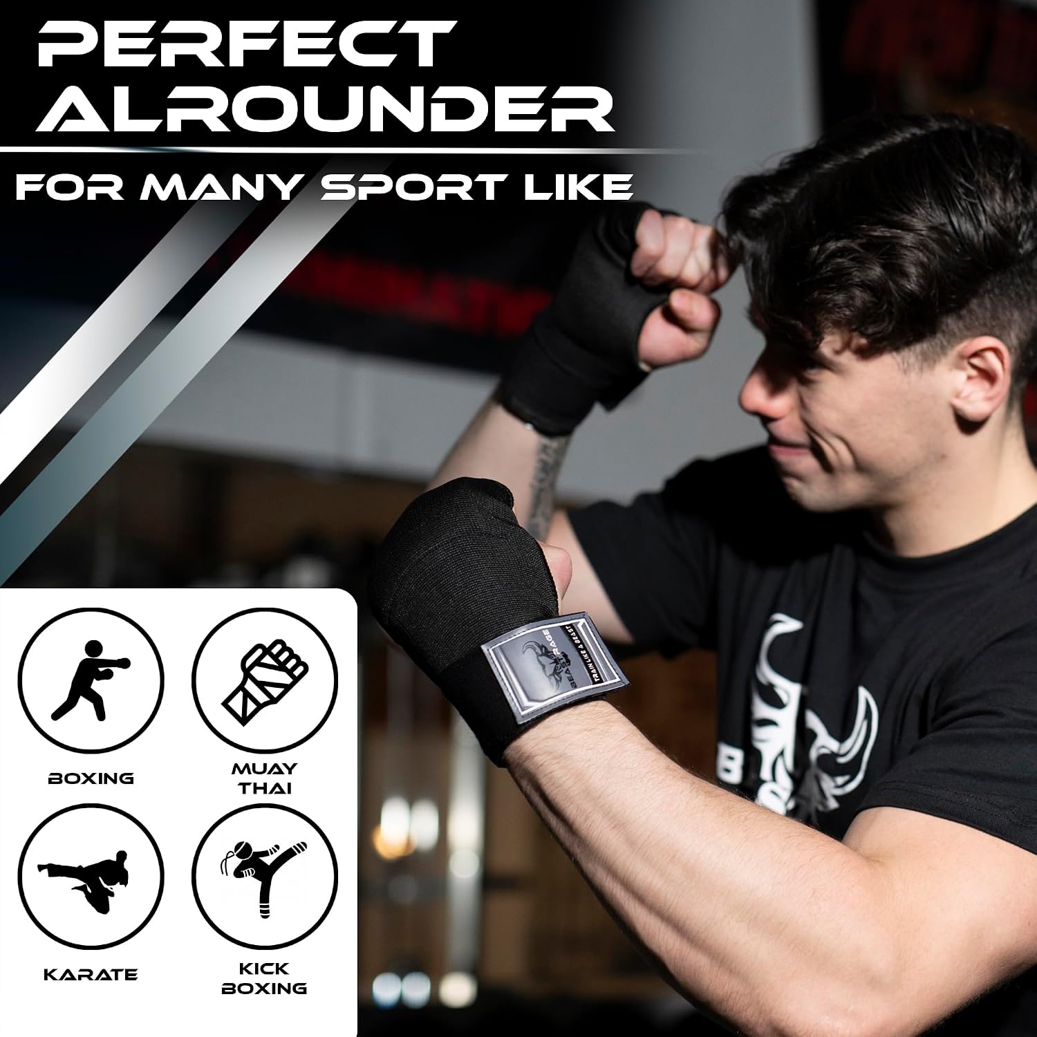 Inner Gloves with Hand Wraps Quick Wrap Long 36" Wrist Support MMA Muay Thai Bandages Punching Martial Arts Training
