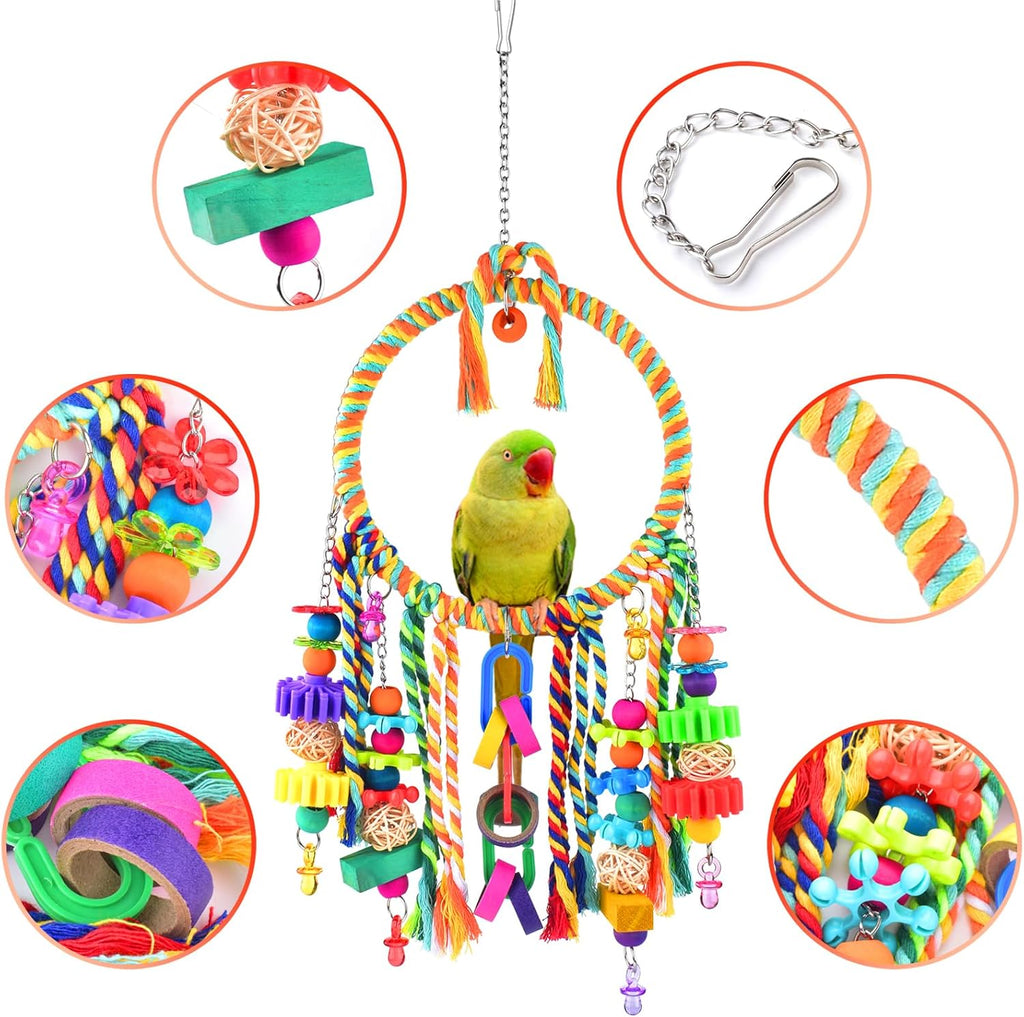 Bird Toys, Bird Swing Toy Bird Perch with Colorful Chewing Toys, Suitable for Lovebirds, Finches, Parakeets