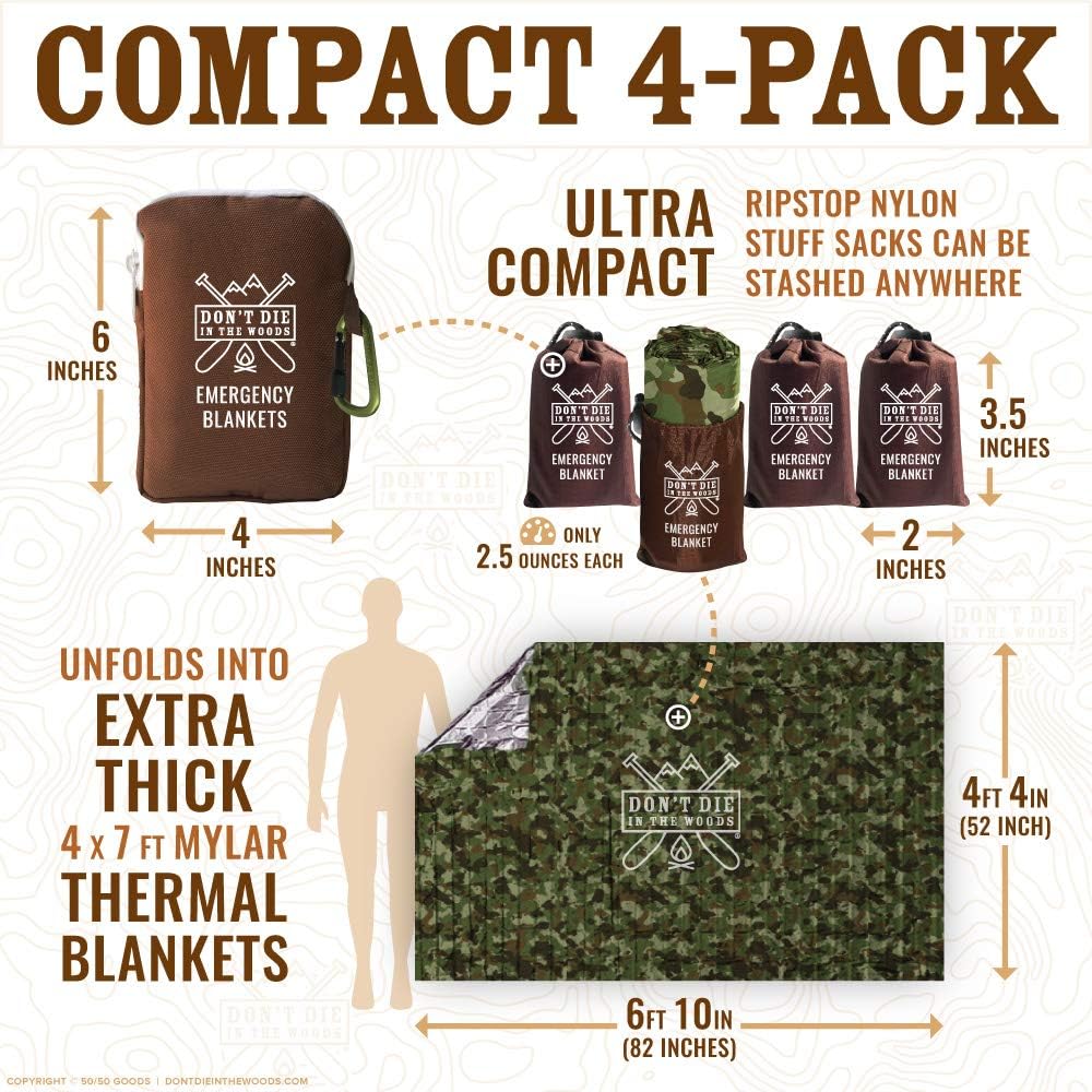 Don’t Die in The Woods – World’s Toughest Emergency Blankets [Camo] | Ultralight – Waterproof – Extra Thick – Space