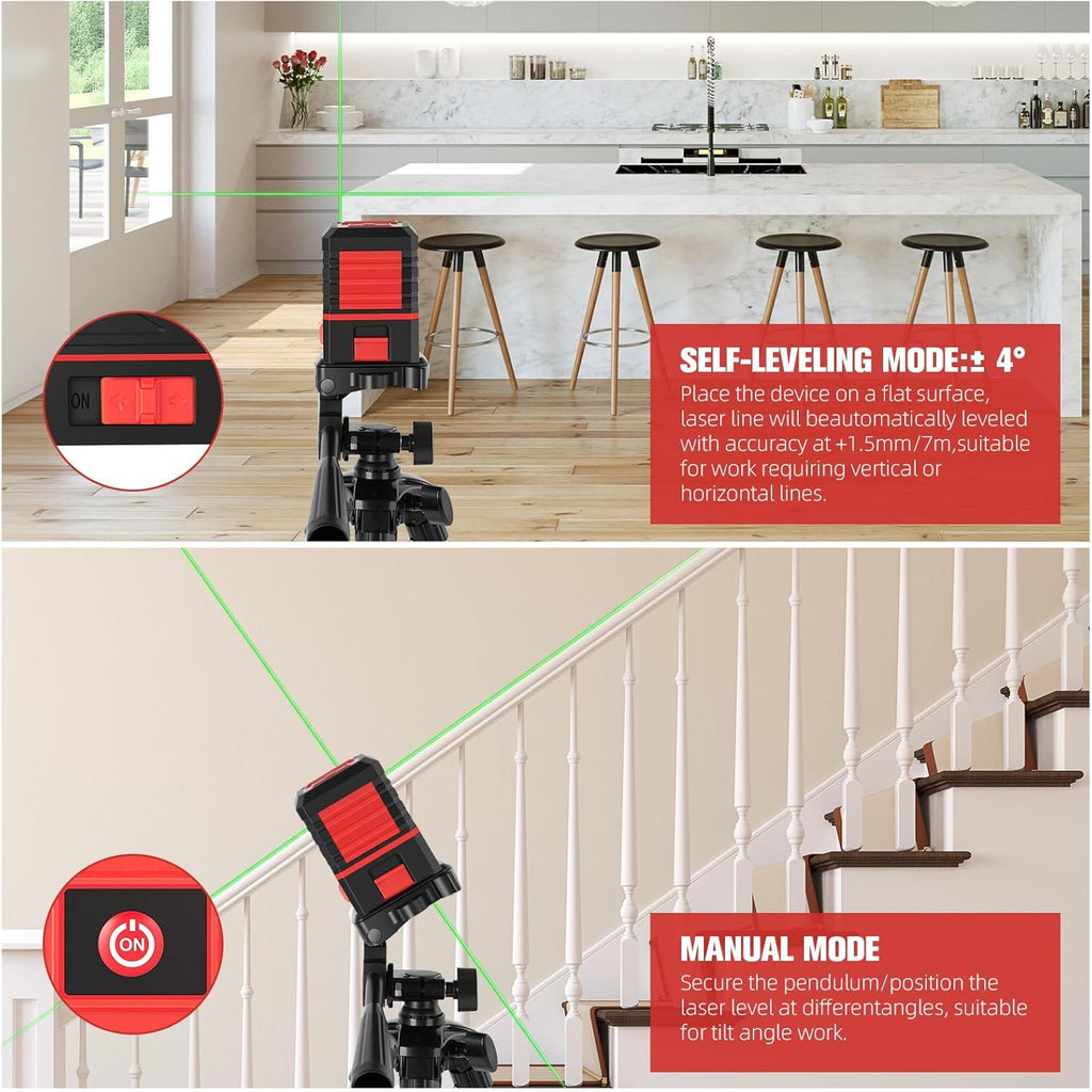 Laser Level with Tripod, 100 feet Green Cross Line Self Rotary Leveling Laser Level, Vertical and Horizontal Line