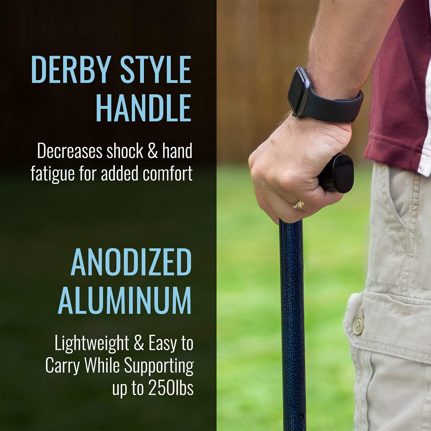 Lightweight Aluminum Adjustable Walking Cane with Derby-Top Handle for Men and Women