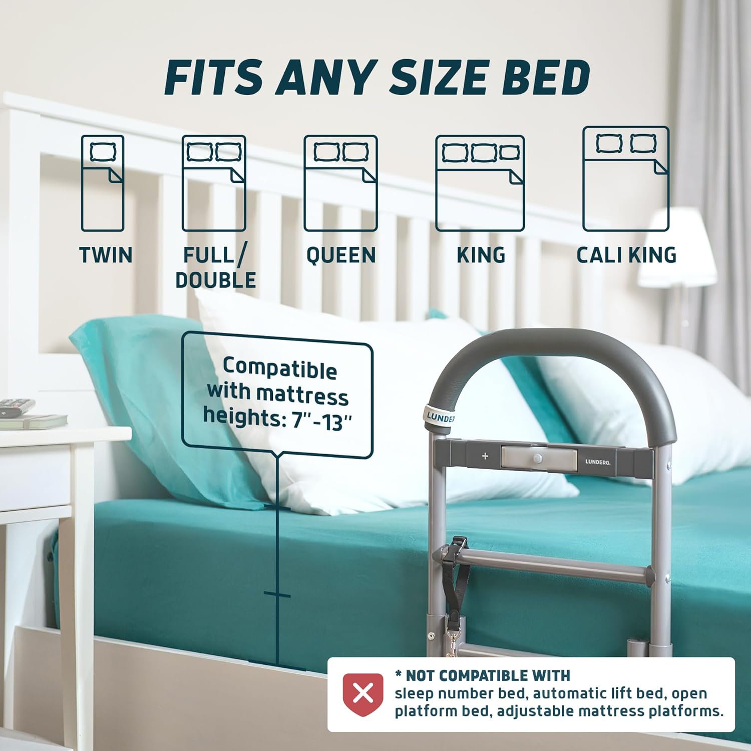 Bed Assist Rail for Seniors with Motion-Activated Light & Non-Slip Grab Bar - Easy to Install Bed Rails for Elderly