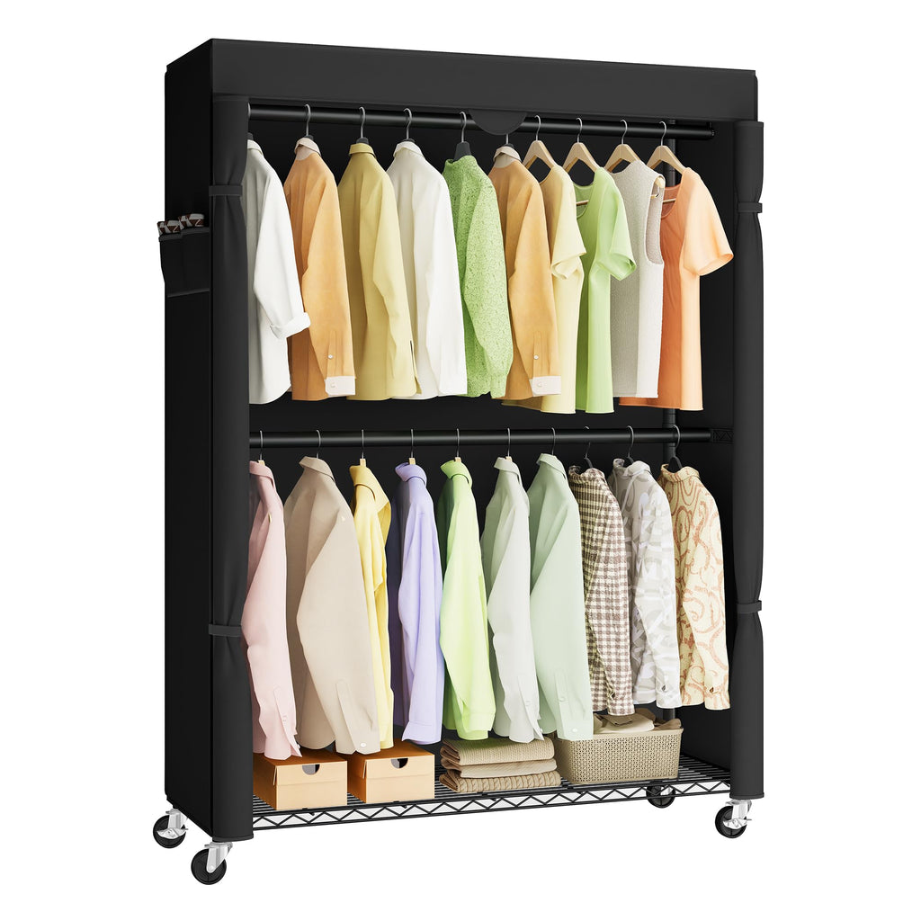 Heavy-Duty Clothes Rack, Portable Closet on Wheels, Fabric Cover