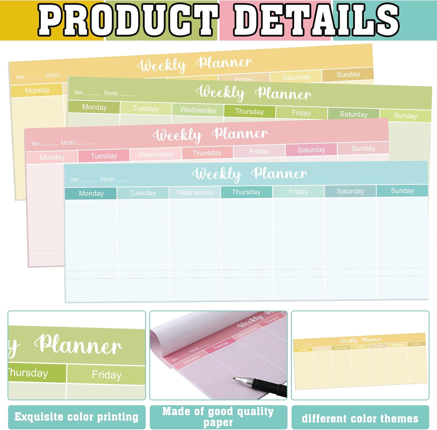 120 Sheets Weekly Planner Notepad Tear off Weekly Calendar Pad to Do List Sticky Notepad Desk Schedule Planner for
