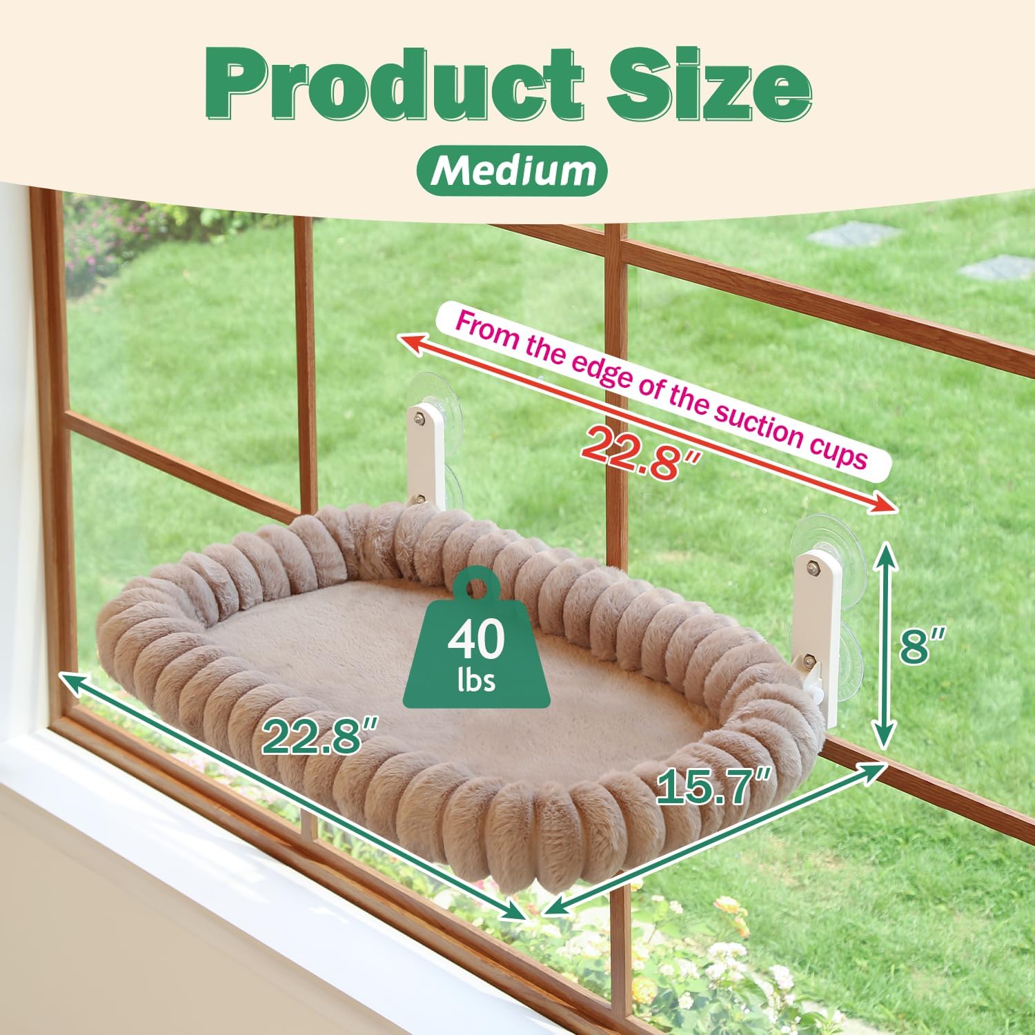 SnugCloud Foldable Cat Window Perch - Cordless, Ultra Soft Machine Washable Bed with 4-Sided Bolster, Metal Frame