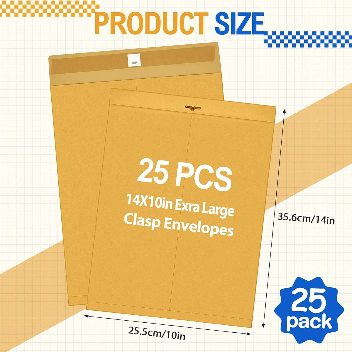 25 Pcs Manila Envelopes Large Clasp Envelope, 10x14 Inch, Golden