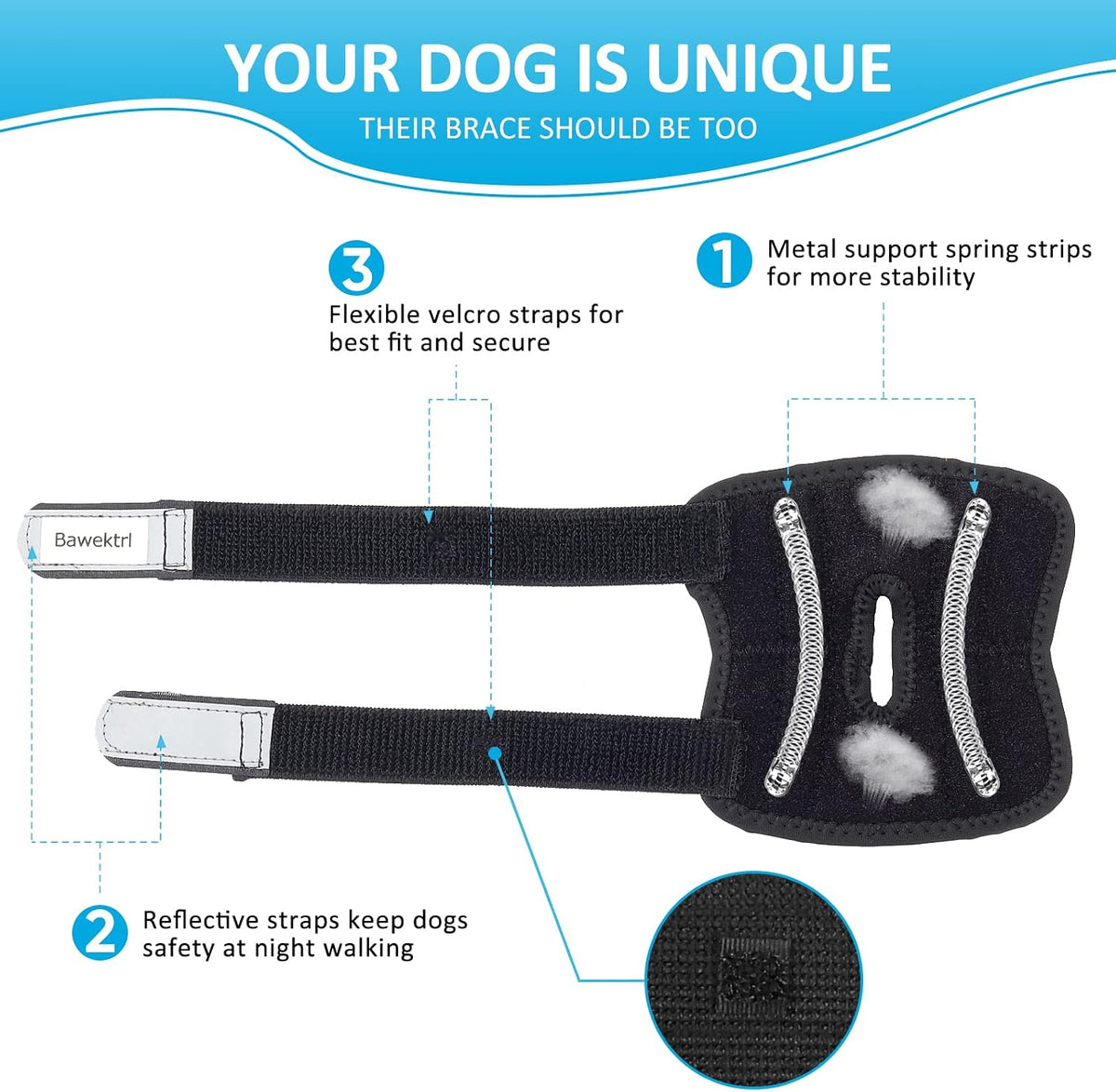 Dog Leg Braces for Rear Legs, Hock Brace for Back Legs with Metal Strips and Safety Reflective Straps for Short Legs