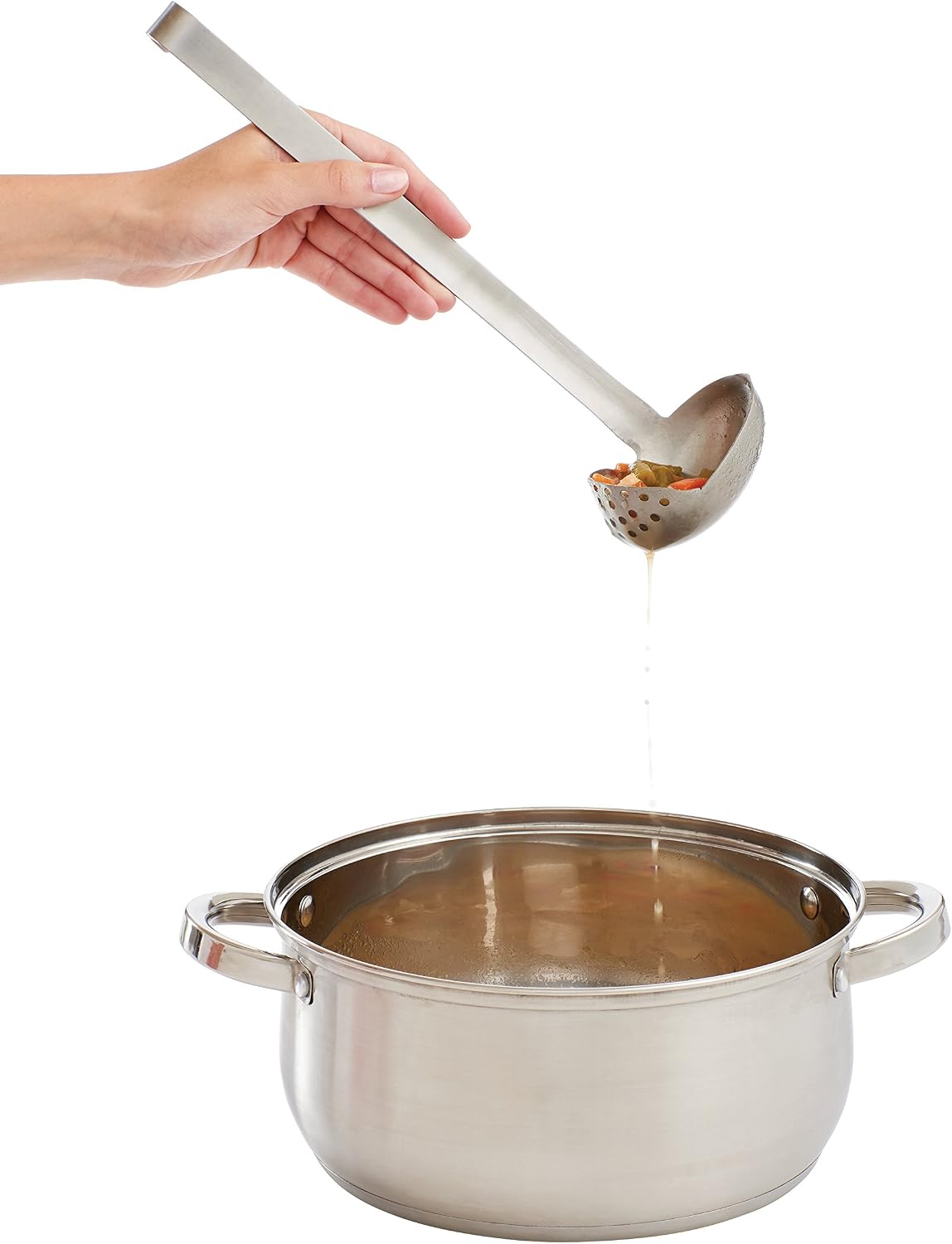 Oval Straining Ladle with Spout, 18/8 Stainless Steel, Stir, Scoop, Strain, Drain, and Serve, 3-Ounce Capacity
