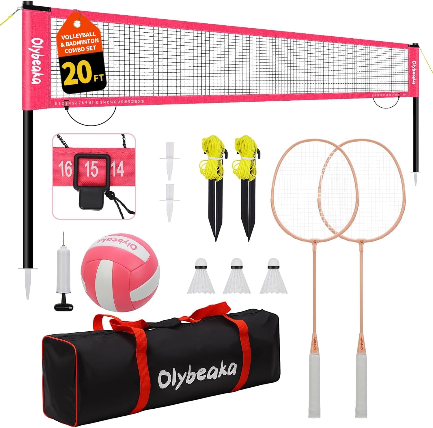 20ft Portable Outdoor Volleyball Badminton Combo Net Set | Height Adjustable for Volleyball & Badminton Game with