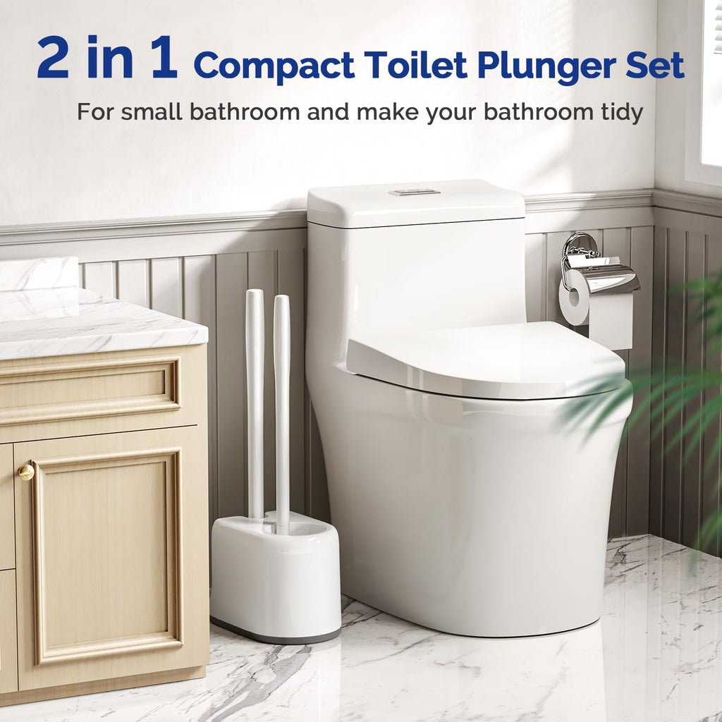 Toilet Plunger Bowl Brush Combo：Curved Bristles Design | Deep Cleaning Under Rim, Heavy Duty Rubber for Unclog