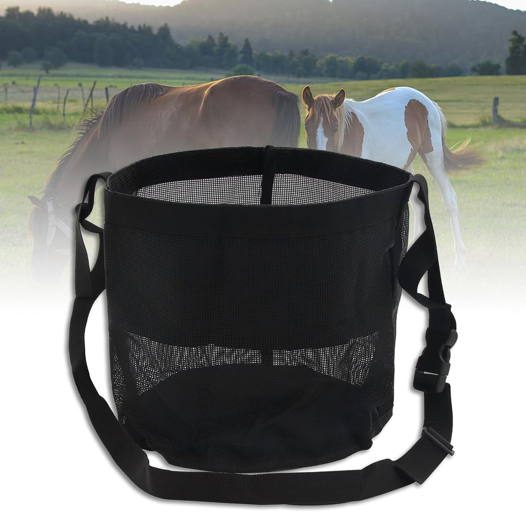 Horse Feed Bag 2 Pack-Grain Feeder Reinforced Bottom Mesh Feeding Troughs