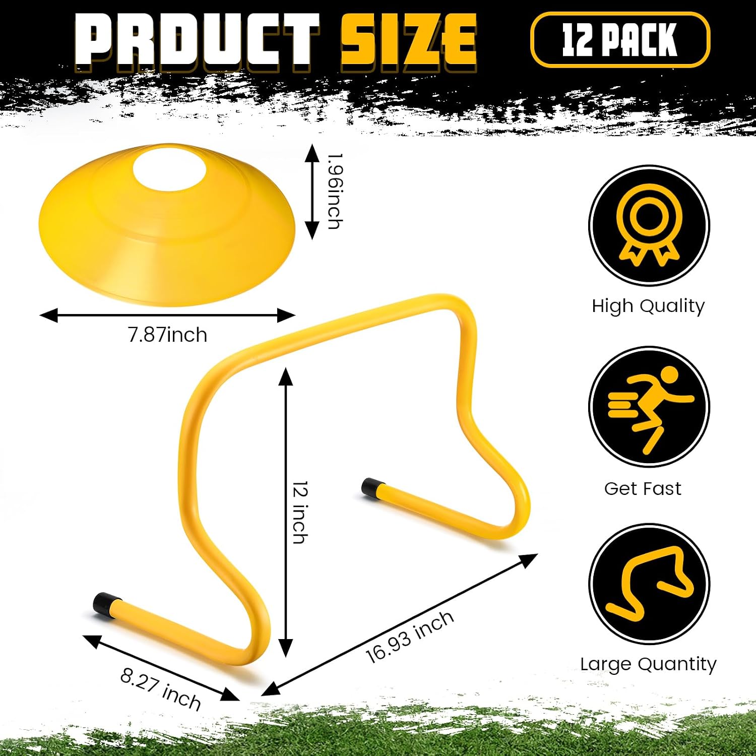 12 Pcs 12 Inch Agility Hurdles Training Equipment Agility Hurdles and Marker Cone Set Disc Cones Speed and Training