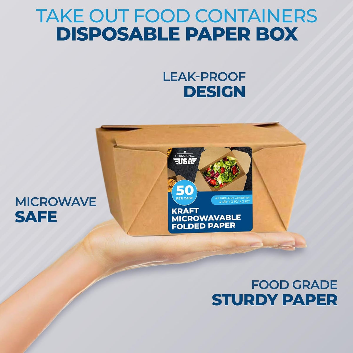 Paper To Go Boxes for Food [50 Pack - 30 Oz], Cardboard Take Out Food Containers Boxes | Kraft Fold Takeout Small