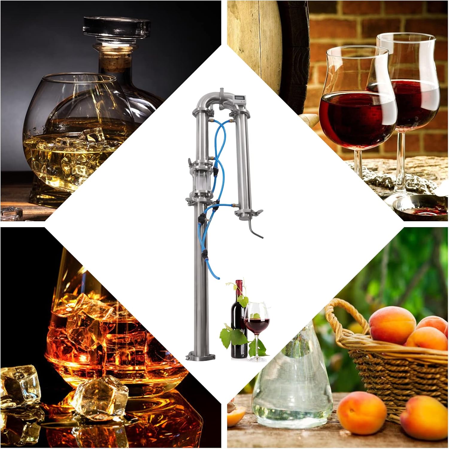 51MM Stainless Steel Retort Distillation Column with Sight Hole Glass Copper Mesh DIY Copper Still for Moonshine
