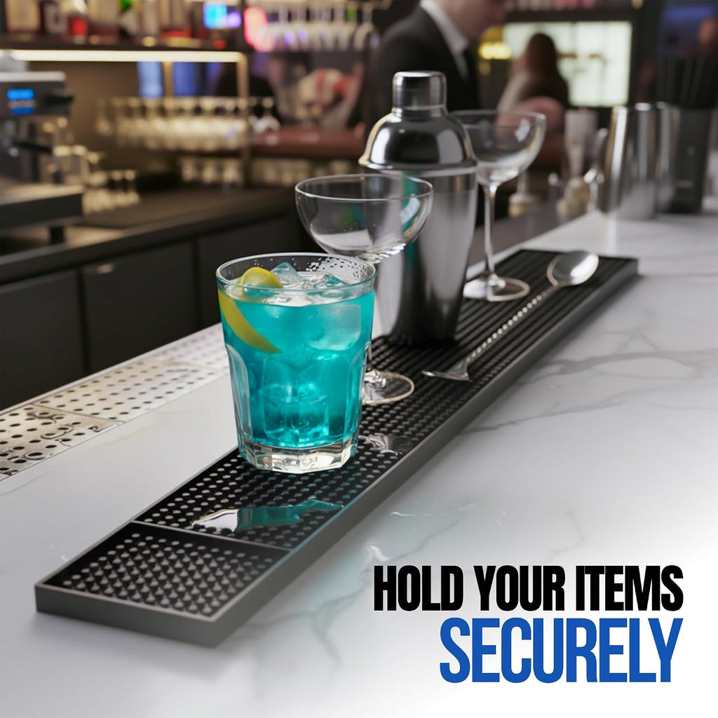 Non-Slip Rubber Bar Mats 24"x3" - Spill Mat for Bartending, Pack of 2