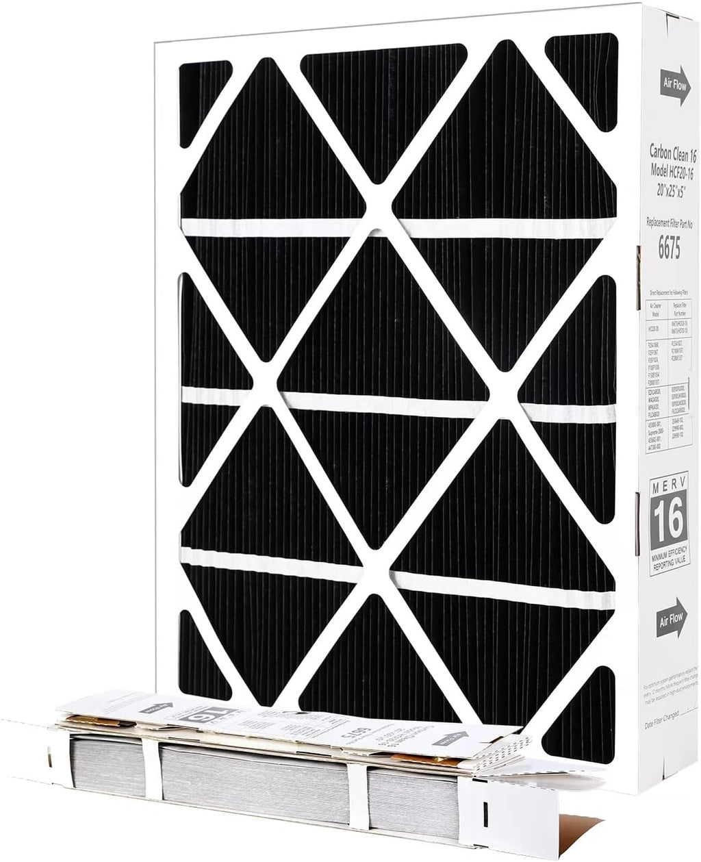 X6675 20x25x5 Air Filter 2 Pack, MERV 16 Expandable Carbon Efficient Furnace Filter Compatible with X6675 and