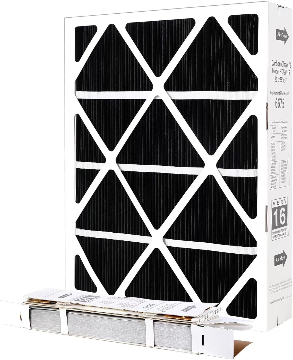 X6675 20x25x5 Air Filter 2 Pack, MERV 16 Expandable Carbon Efficient Furnace Filter Compatible with X6675 and