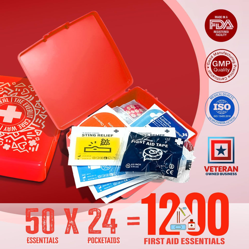 EVERLIT Pocket-Aid Mini First Aid Kit | Compact, Portable Hard-Shell Cases of 50 Items | Cuts, Scrapes, Wound Care
