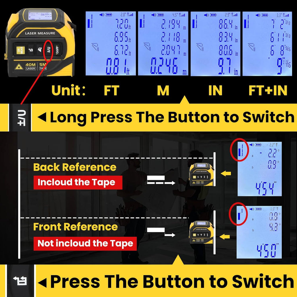 4-in-1 Laser Tape Measure with Level and Crosshairs, 16FT AutoLock Measuring Tape and 130FT Laser Measurement Tool