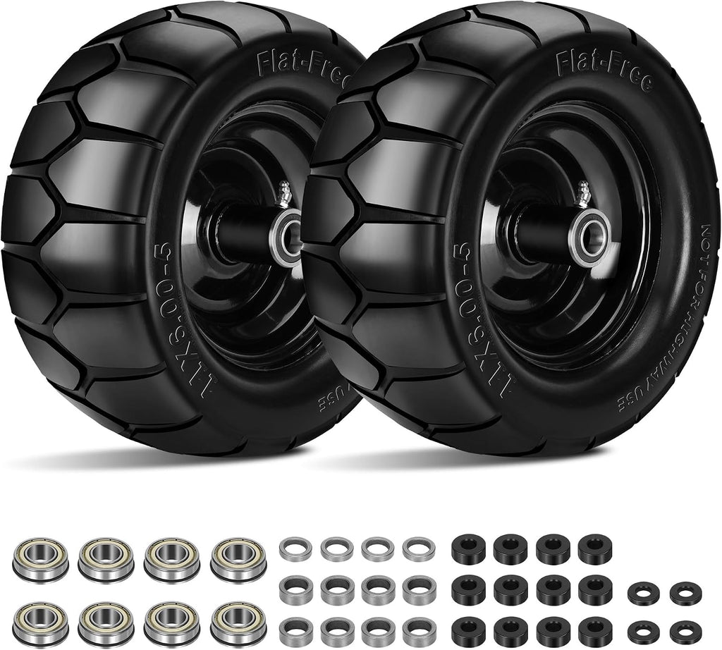 11x6.00-5 Flat Free Lawn Mower Tires | 2 Pack 11x6.00-5 Tires for Zero Turn Mower With 3/4 & 5/8" or 1/2”