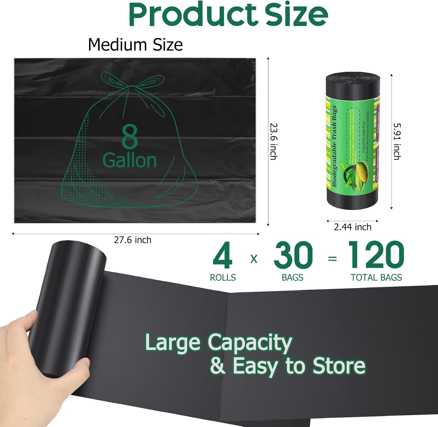 120 Portable Camping Toilet Bags, Biodegradable Compostable 5-8 Gallon | Emergency Camp Potty Poop Bags, Thickened