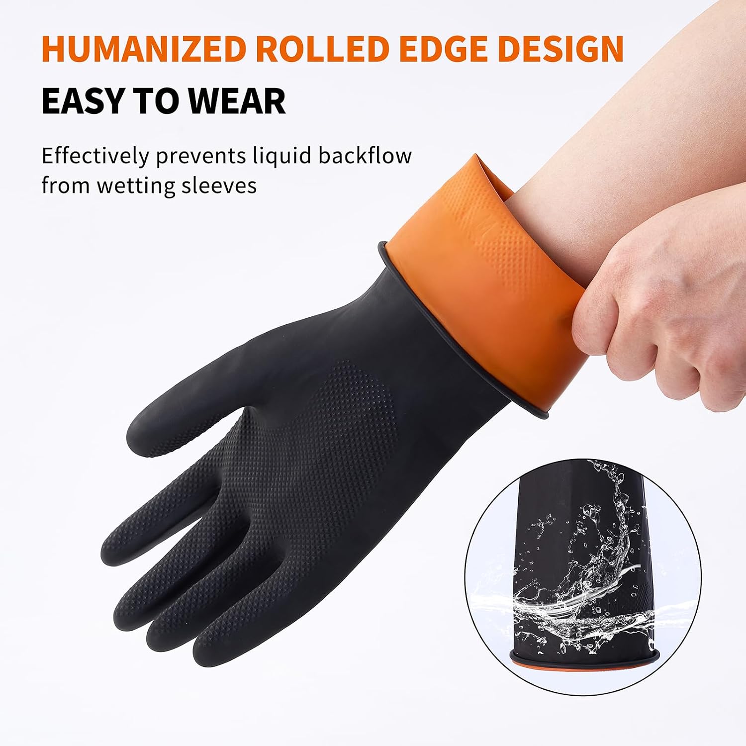 4 Pairs Black Rubber Dishwashing Gloves - Reusable Cleaning Gloves for Kitchen, Household, Anti-Slip, Flexible &