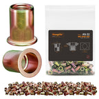 HANGLIFE Rivet Nut, #8-32 UNC SAE Rivnut - Flat Head Nutserts, Zinc-Plated Carbon Steel Knurled Body Threaded Insert Nuts, 100 Pieces