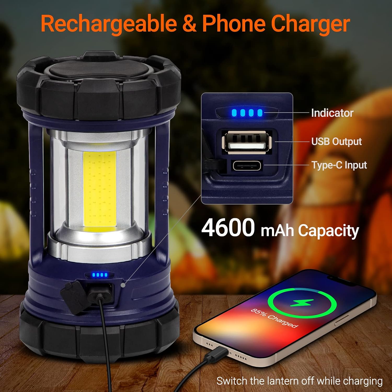 Camping Lantern, 3200LM LED Lanterns for Power Outages, 4600mAh Phone Charger & Rechargeable Lantern, 5 Light Modes