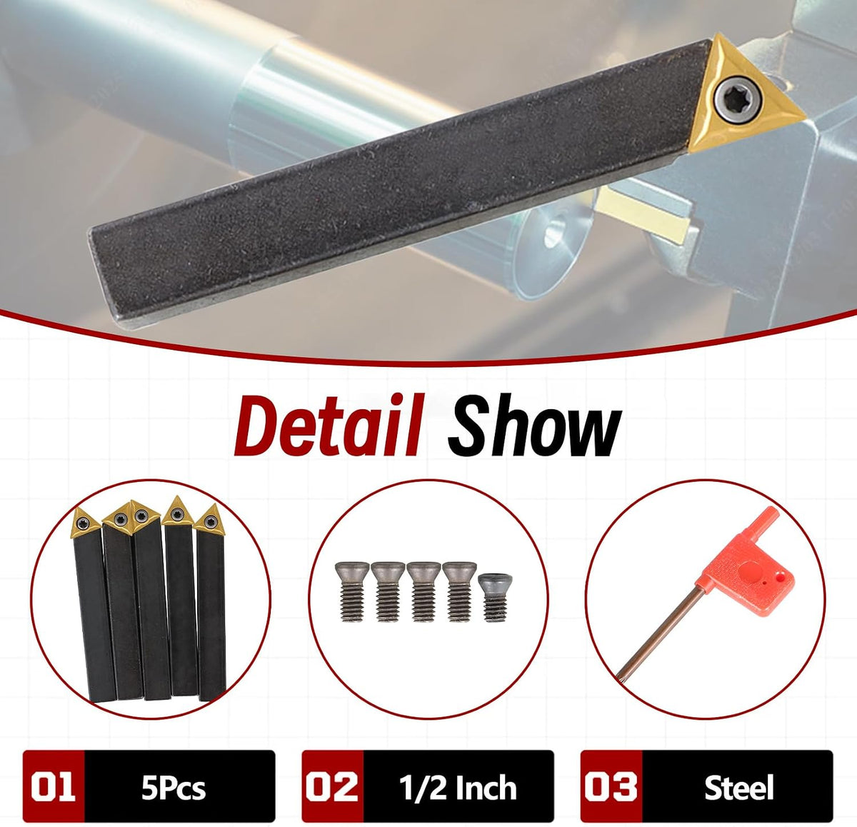 findmall 5Pcs 1/2 Inch Indexable Carbide Lathe Turning Tool Holder
