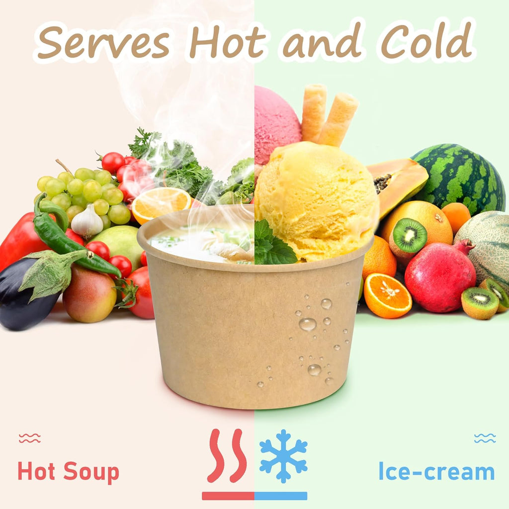 Paper Ice Cream Cups, 50 Pcs 8oz Paper Snack Bowls