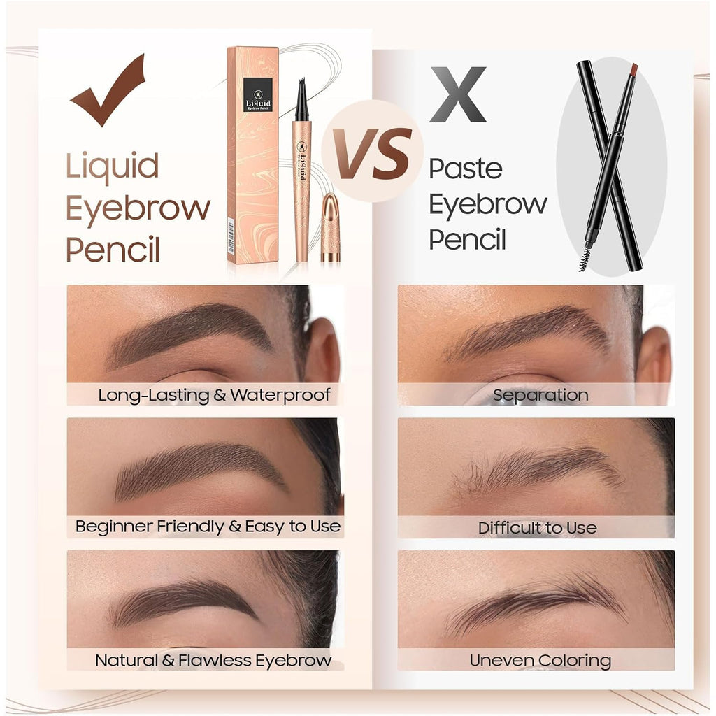 Microblading Eyebrow Pen with 4 Micro-Fork Tip Waterproof Medium Brown