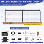 4-8ft Modular 42in Cable Railing Level Post Kit with Handrail