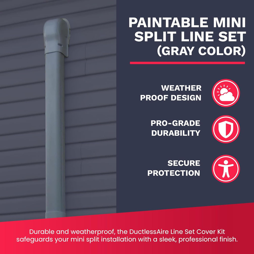 Ductless HVAC Mini Split Line Set Cover - Paintable Kit (Gray, 3" x 7.5 ft) | Protects mini split AC line sets from