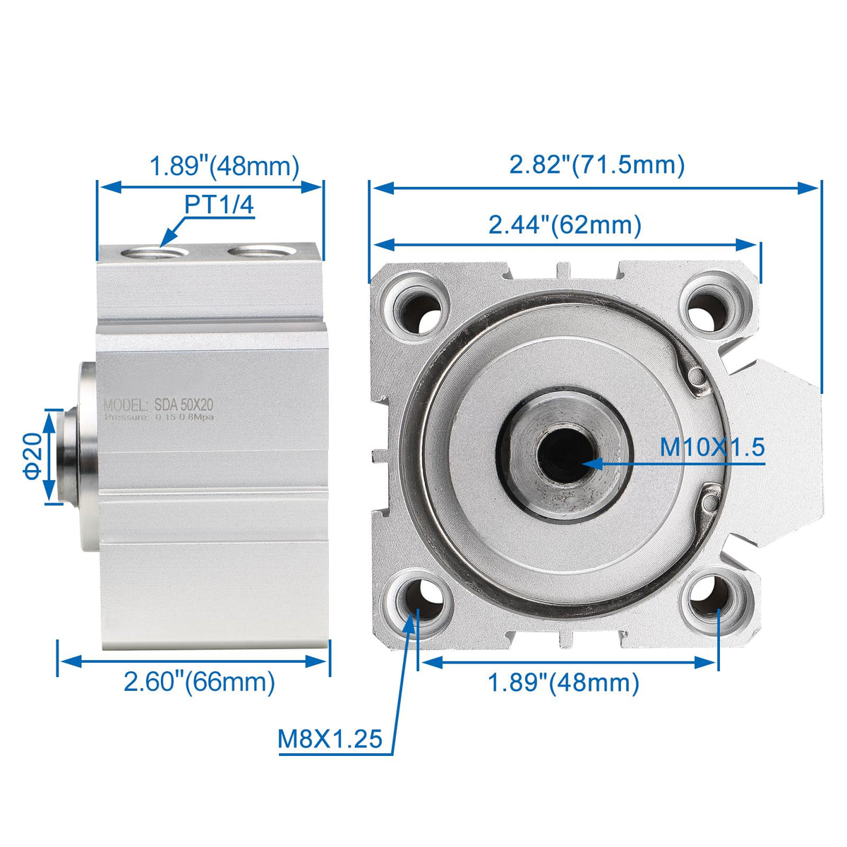 Baomain Compact Thin Air Cylinder SDA50x20 50mm Bore 20mm Stroke