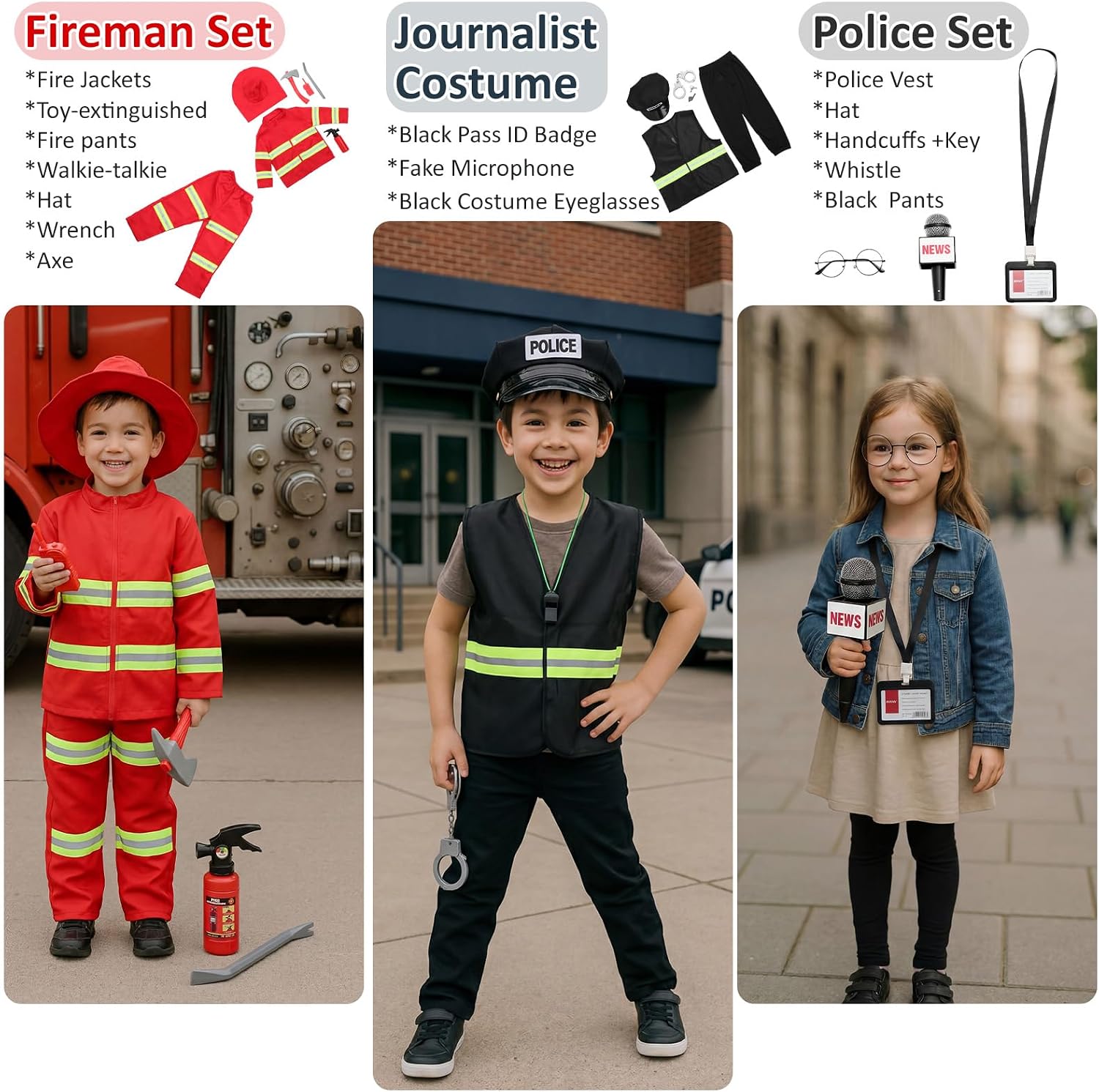 15 Sets Toddler Dress up Clothes Kids Role-Play Costumes Police Firefighter Doctor Nurse Astronaut Barista Director