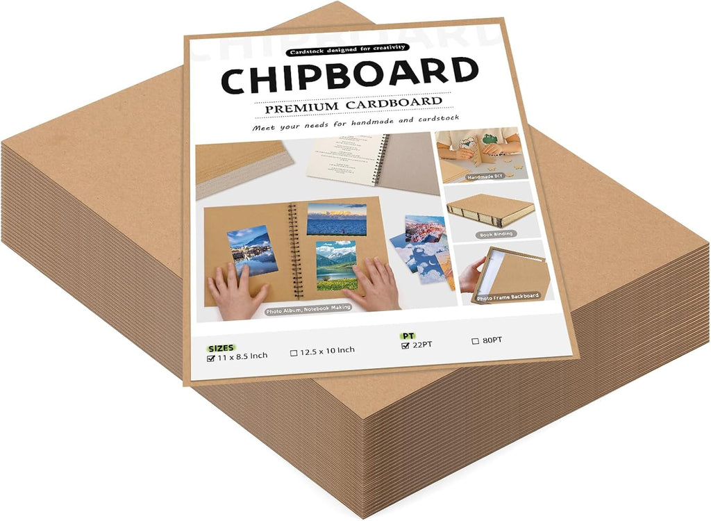 100 Chipboard Sheets 8.5 x 11", 22PT Cardboard for Crafts