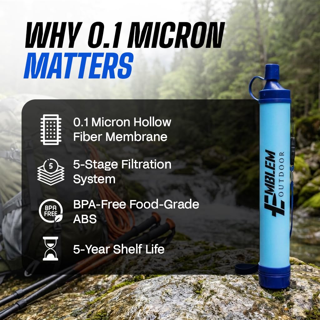 Portable Water Filter Straw, 2 Water Straws to Purify Water When Camping, Hiking, Emergency & Disaster – 0.1 Micron