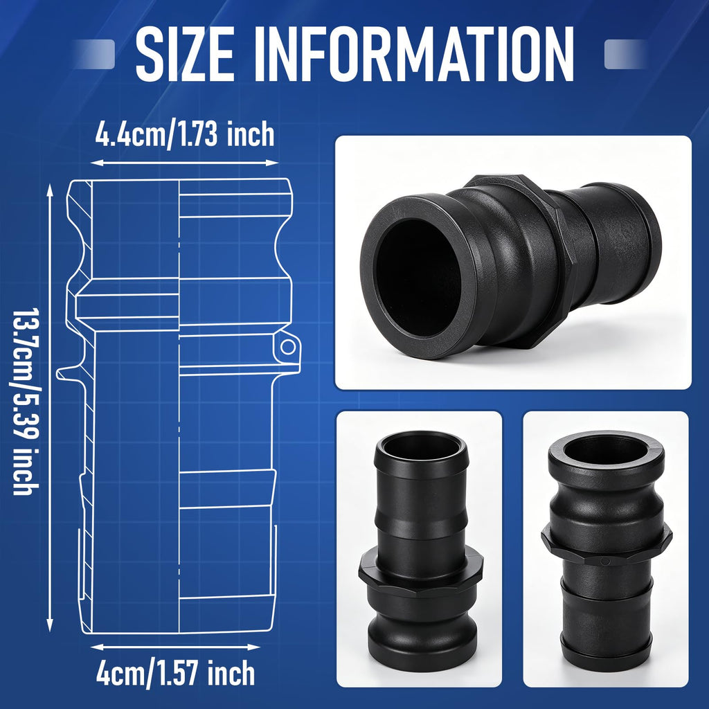 Klyyo Clyro 4 Pack 2‘' Polypropylene Camlock Fittings, Standard Type E