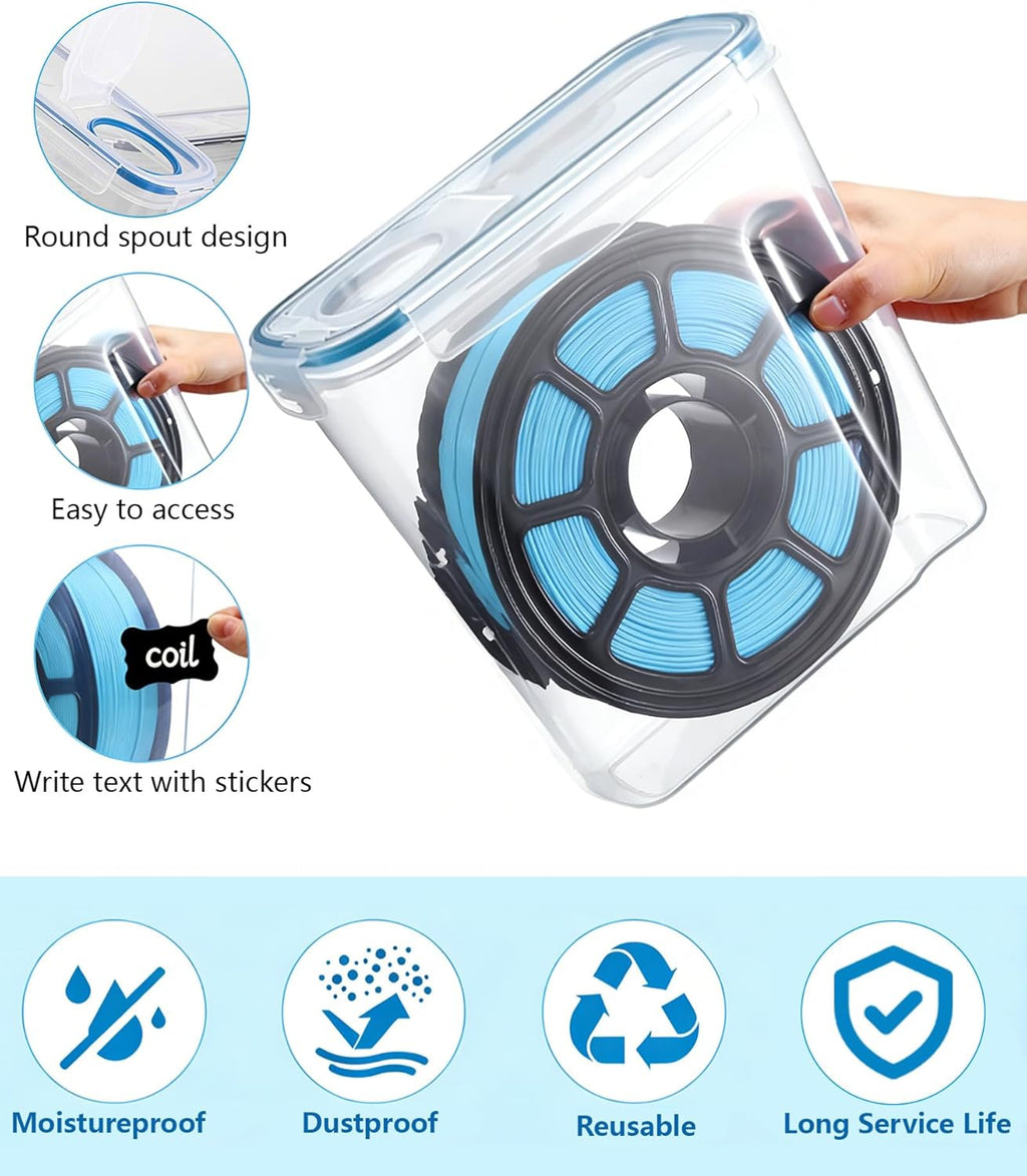 Filament Storage Box 4 Pack with Desiccants, Labels for 3D Printing | Silicone Sealed Storage Container Airtight