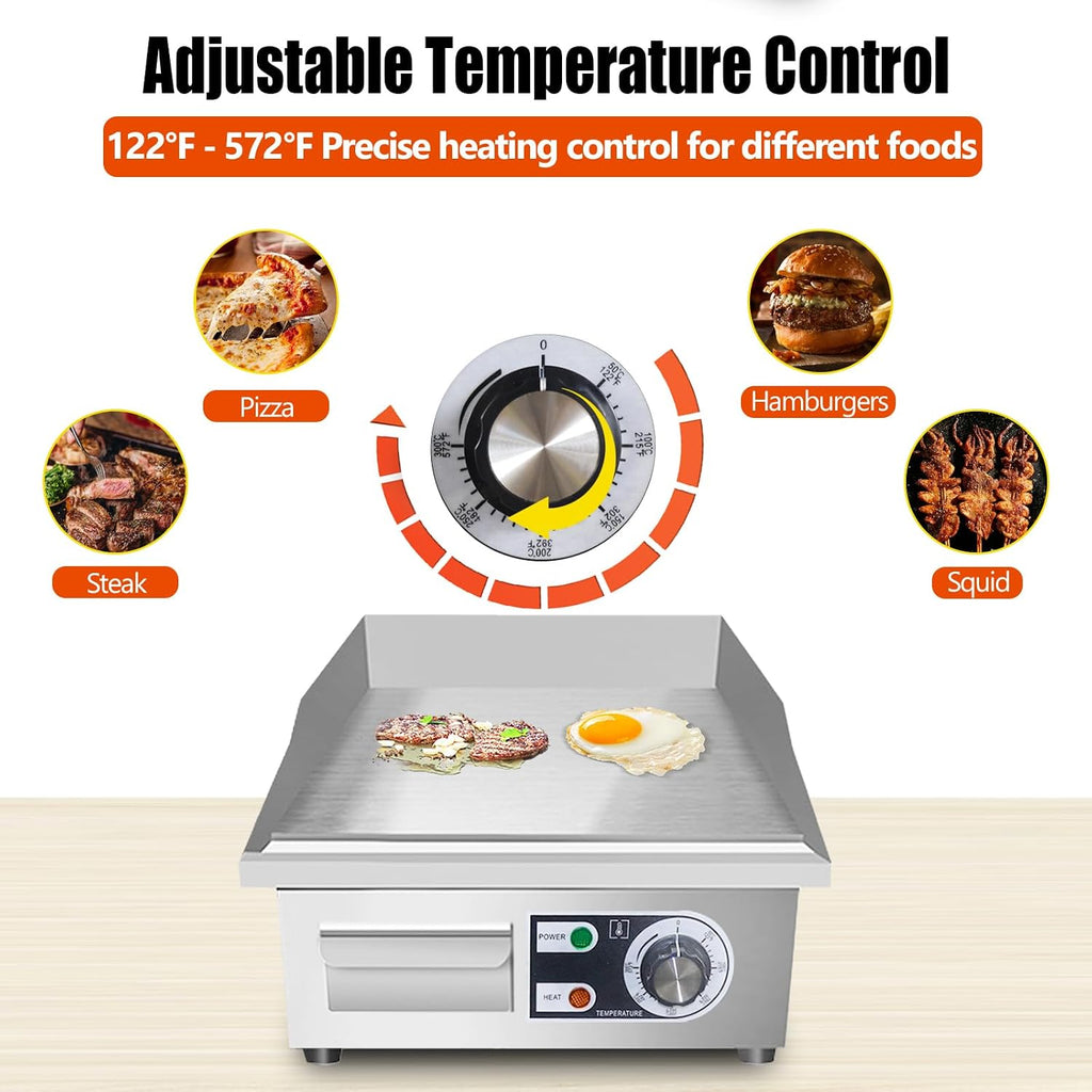 14" Commercial Electric Griddle,Electric Countertop Flat Top Griddle,110V 1500W Electric Flat Top Grill,Non-Stick