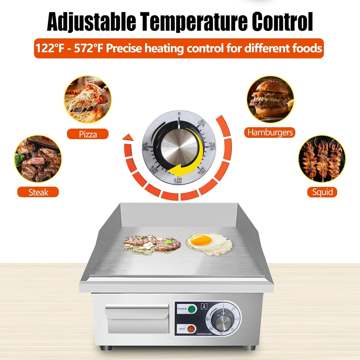 14" Commercial Electric Griddle,Electric Countertop Flat Top Griddle,110V 1500W Electric Flat Top Grill,Non-Stick