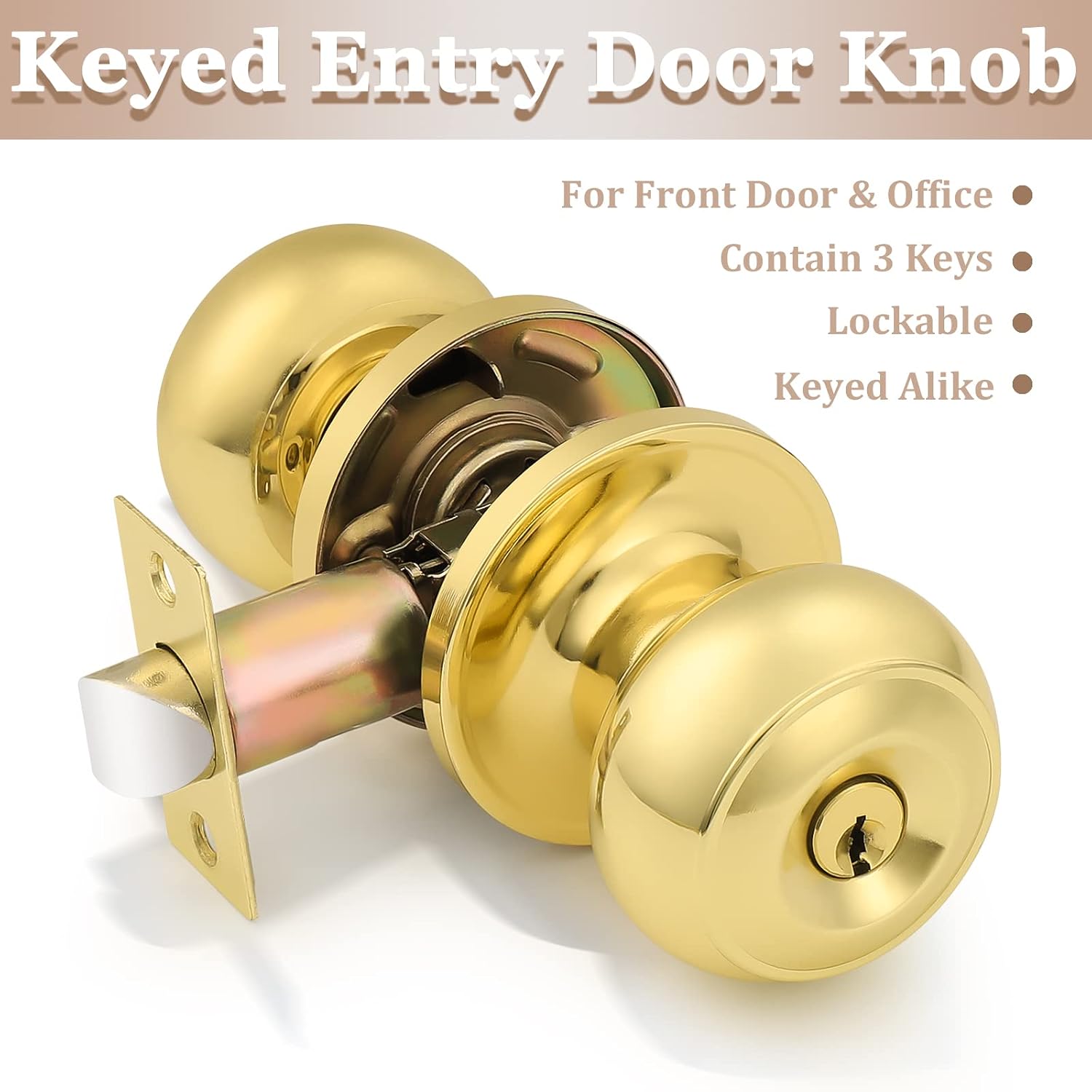 Entrance Door Knobs Door Lock Keyed Alike Lockset Polished Brass Same Key Round Ball Entry Door Knobs Pack of 2
