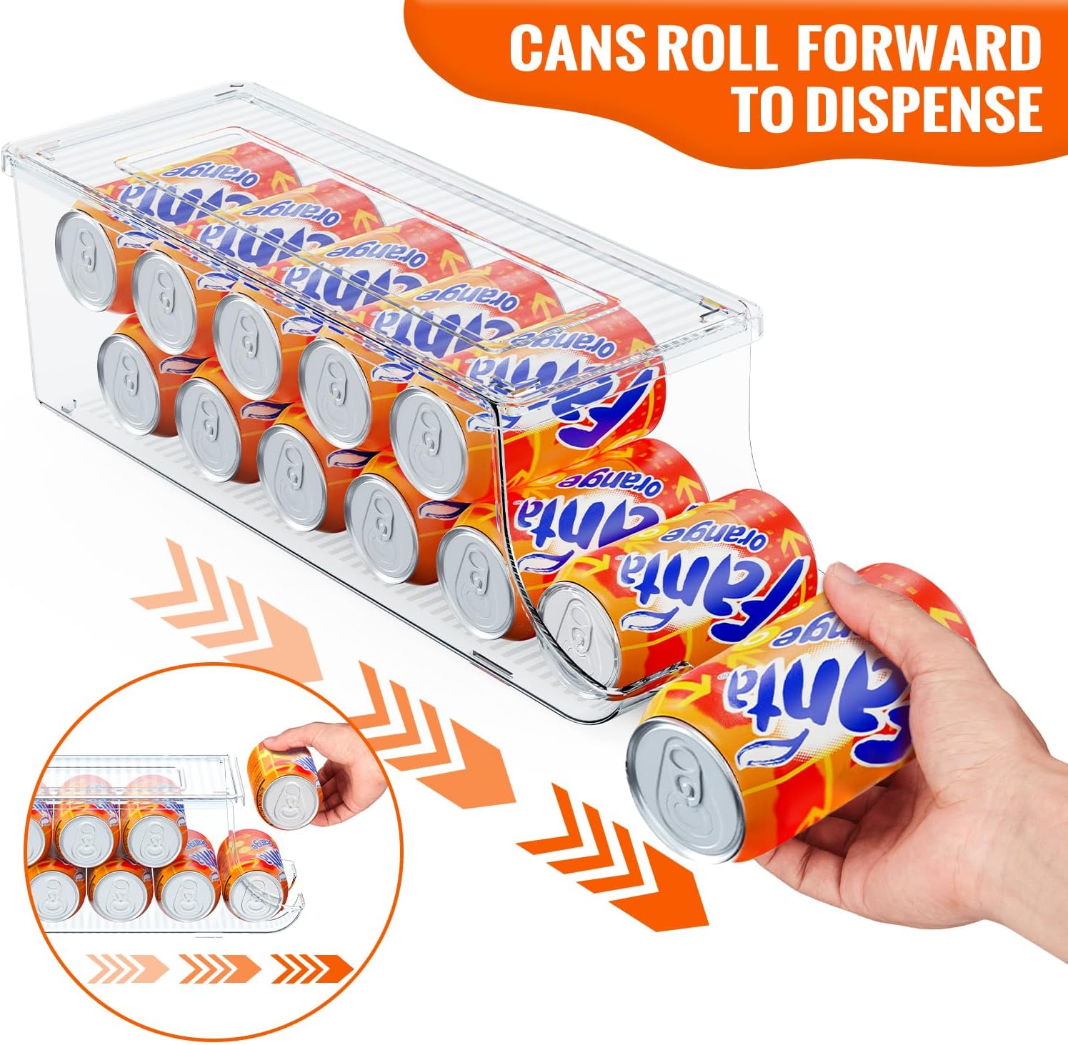 2 Pack Soda Can Organizer for Refrigerator, Stackable Canned Food Pop Cans Container Can Holder Dispenser with Lid
