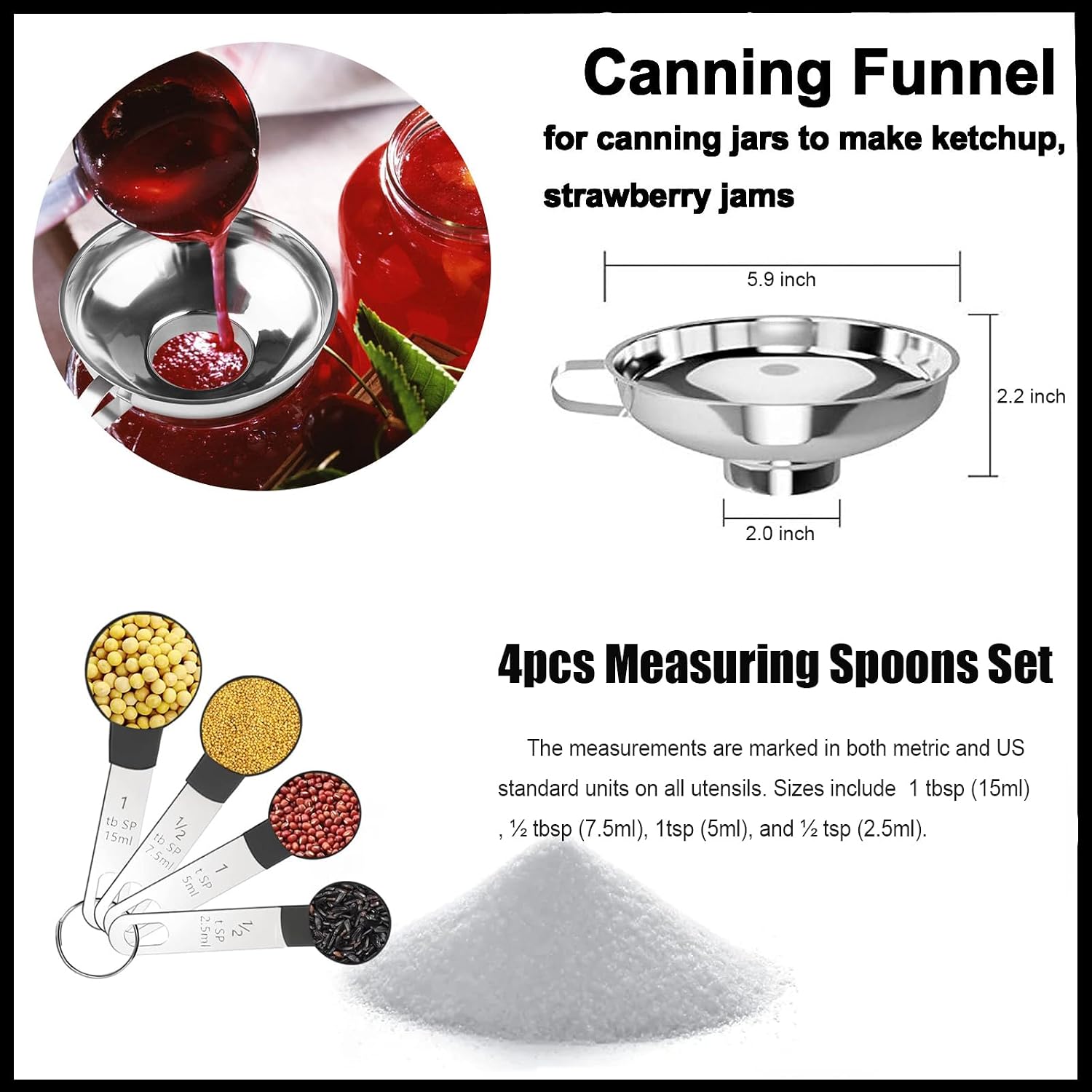Canning Supplies Starter Kit For Mason Jars - Pot, Funnel, Lifter, Wrench, Tongs, Lid Lifter & Bubble Remover