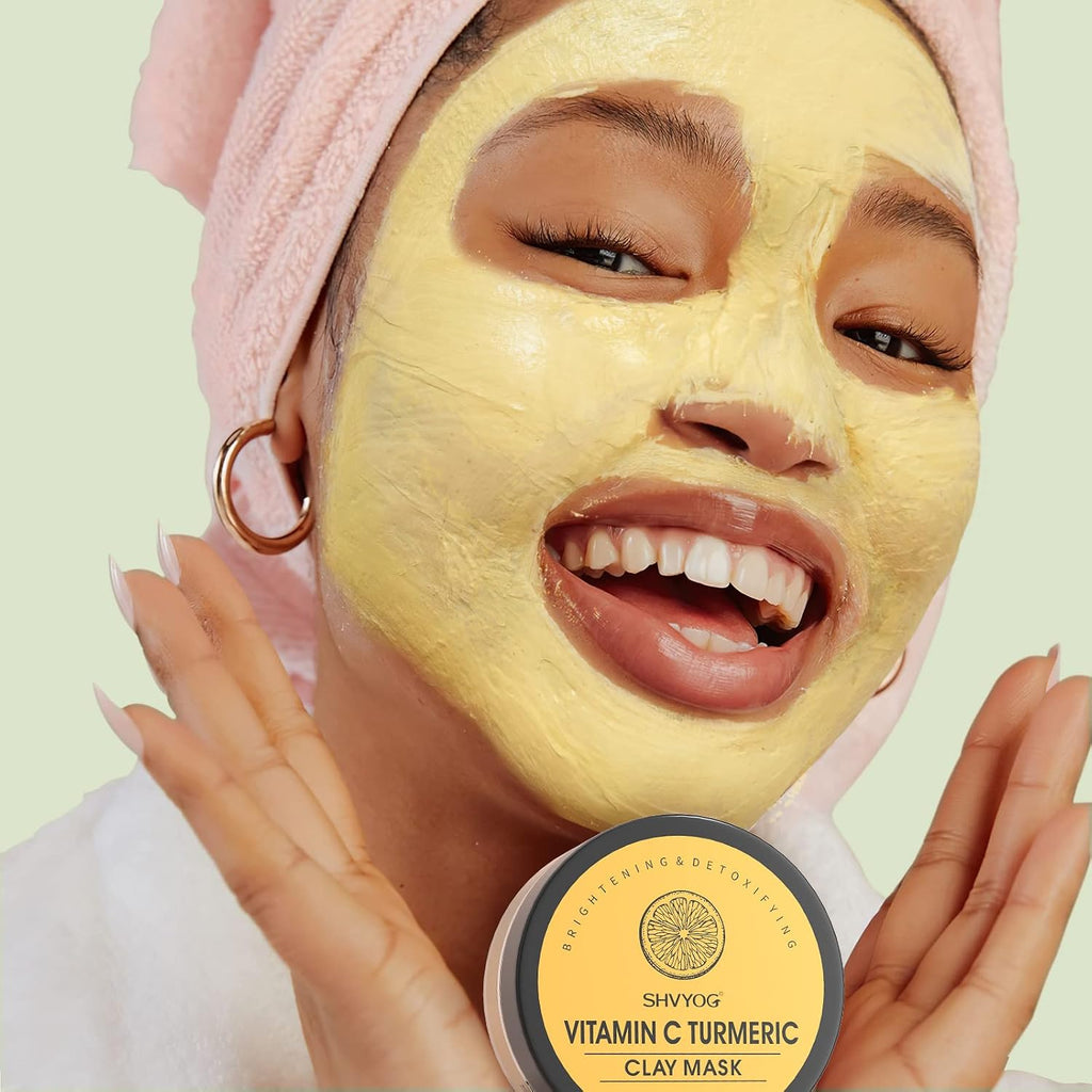4Pcs Face Mask Set - Turmeric Clay Mask, Vitamin C, Green Tea, Rose, Dead Sea Mud Mask, Skin Care Mask for Deep