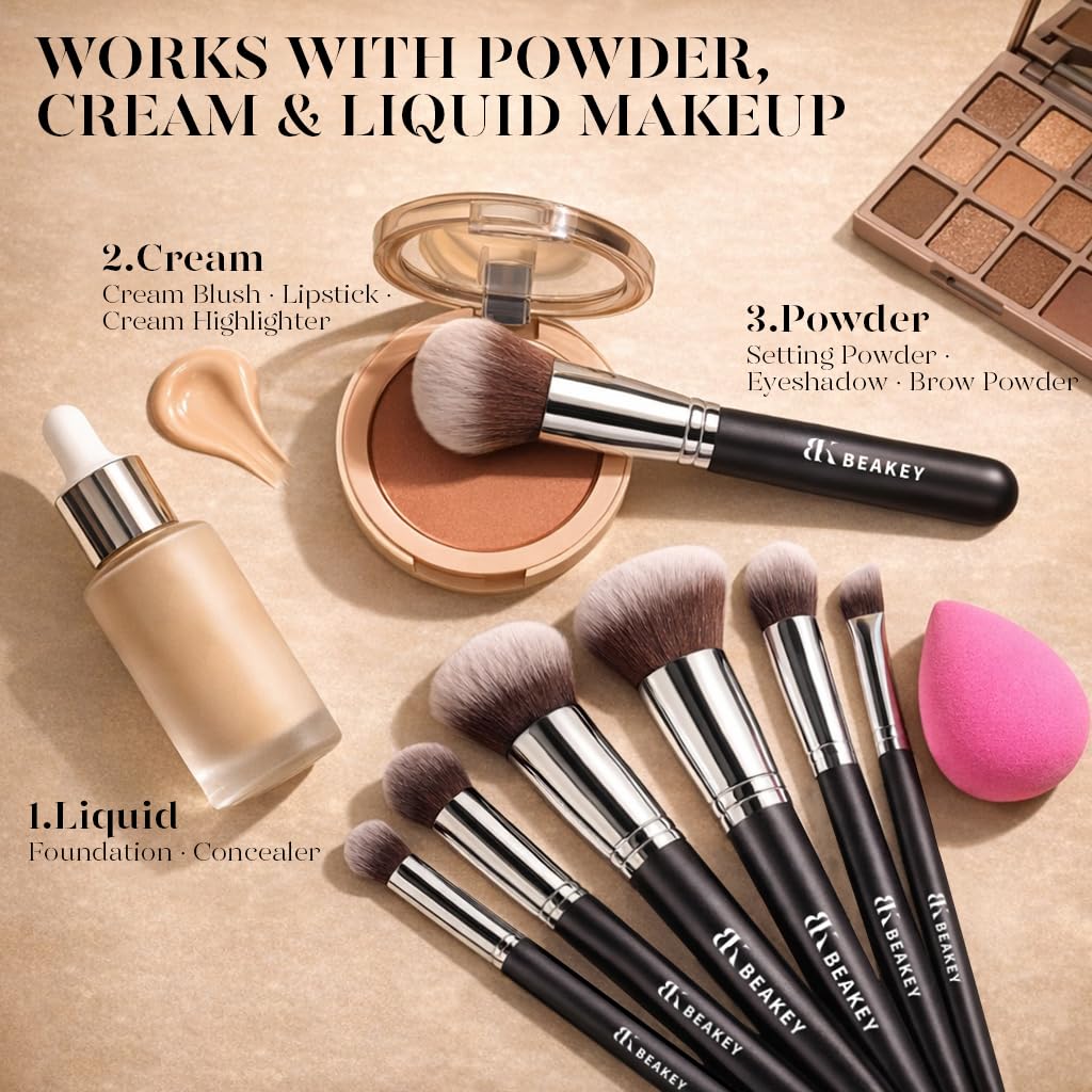 13PCS Makeup Brush Set with Case & 2 Sponges, 10 Brushes Full Face Kit, Beginner Friendly, Soft Synthetic Bristles