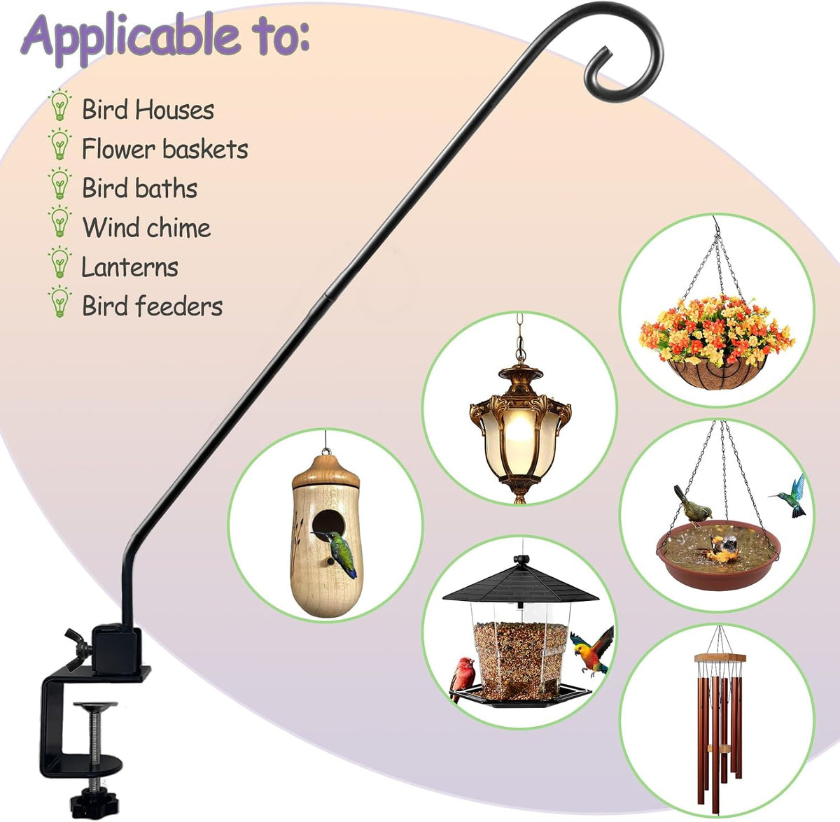Heavy Duty Deck Hook,Courtyard Decoration,Pole 32”Long Metal Deck Railing Hooks for Hanging Bird