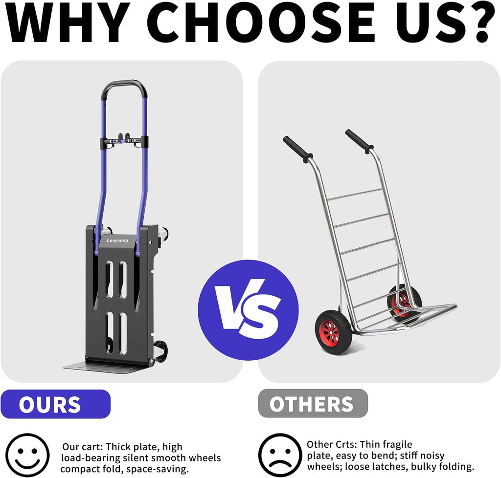 3-in-1 Folding Hand Truck – 330lbs Portable Dolly cart with Adjustable Handle,360° Swivel Casters & One-Touch Parking