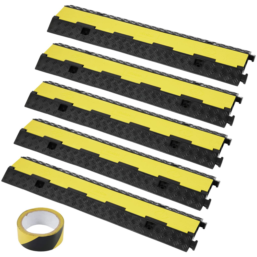 VEVOR 5 Pack Rubber Cable Protector Ramp 2 Channel 12000 lbs/Axle Capacity